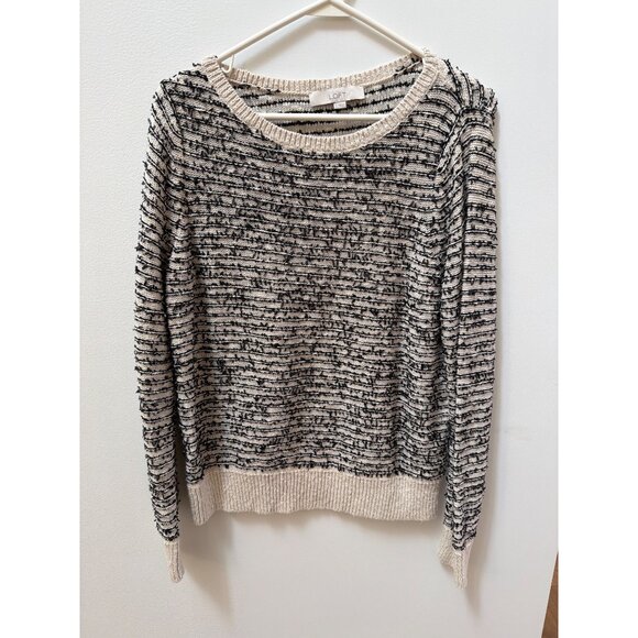 Loft Womens M Medium Striped Textured Knit Sweater Beige/Black Size - Picture 1 of 4